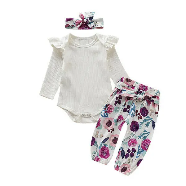 

Autumn Clothes Newborn Infant Baby Girls Clothes Flying Sleeve Romper Leggings Outfits Set Clothes 0-24 Months