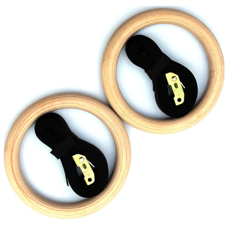 Heavy Duty Wooden 28mm Exercise Fitness Rings With Buckle Straps Home Gym Exercise Pull Ups Muscle Ups Strength Traini