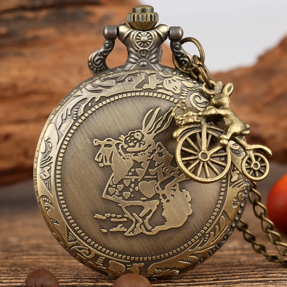 Chain Clock Pocket-Watch Alice Wonderland Rabbit Pendant Carousel-Accessory Necklace