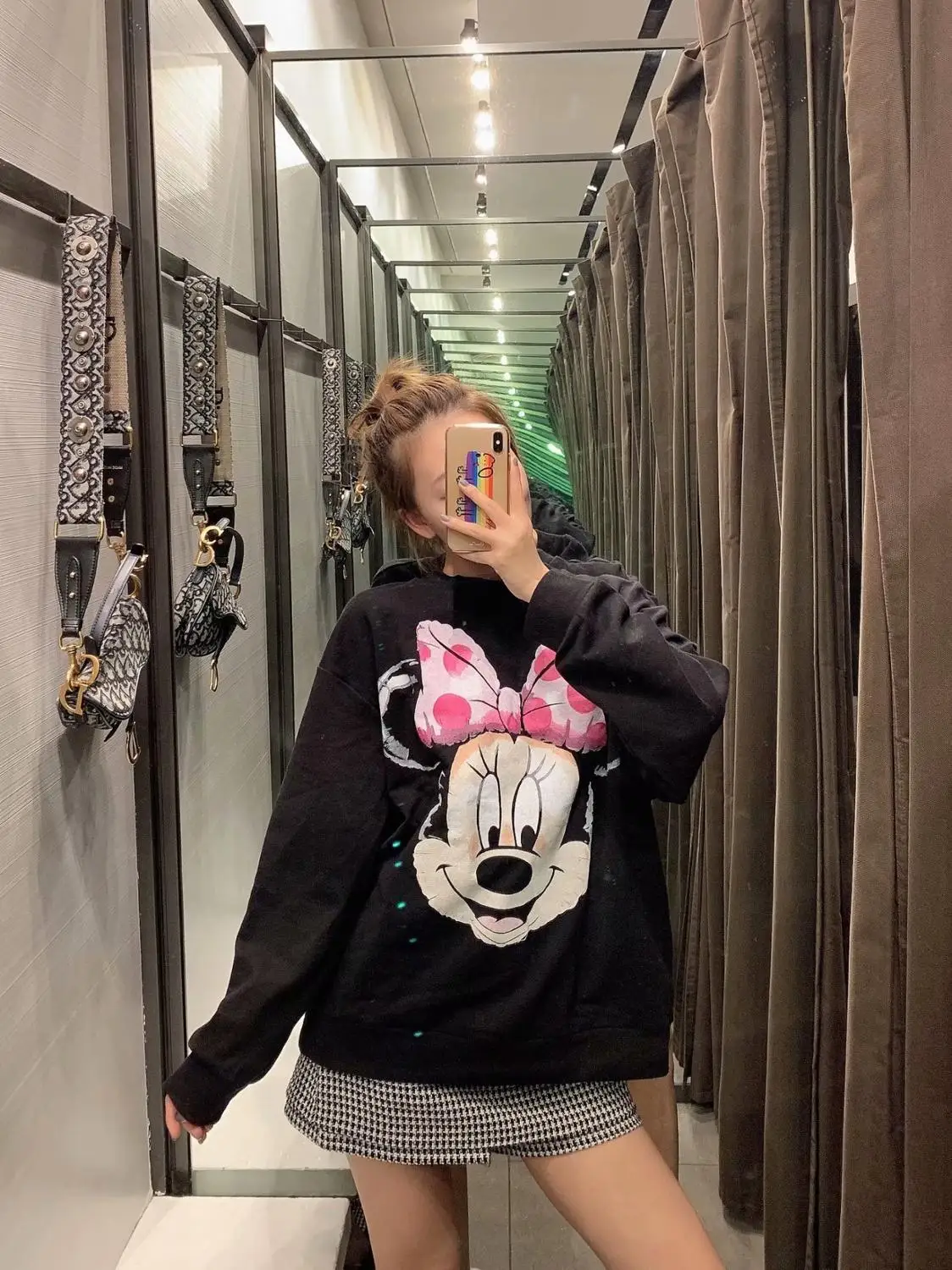 

i2u Women Minnie Mouse pullover Sweatshirt clothing carton print autumn 2019 round neck long sleeve oversize tops