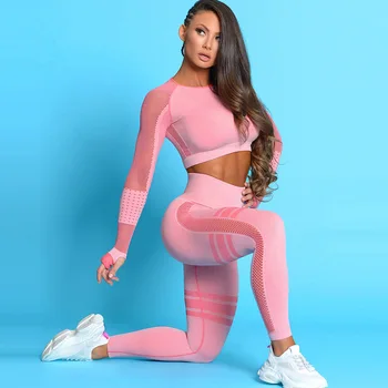 

Sports Outdoor High-elastic Nylon Seamless Yoga Wear Tights Long Sleeve Set Gym Clothing for Women Fitness