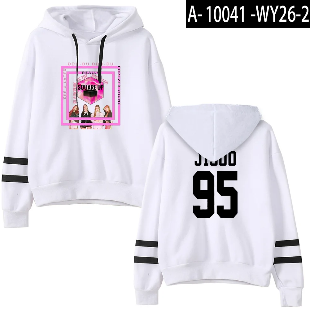 Черно-розовые толстовки с капюшоном Kpop горячая Распродажа худи JISOO JENNIE ROSE LISA Женский пуловер с длинным рукавом толстовки Повседневная одежда - Цвет: white