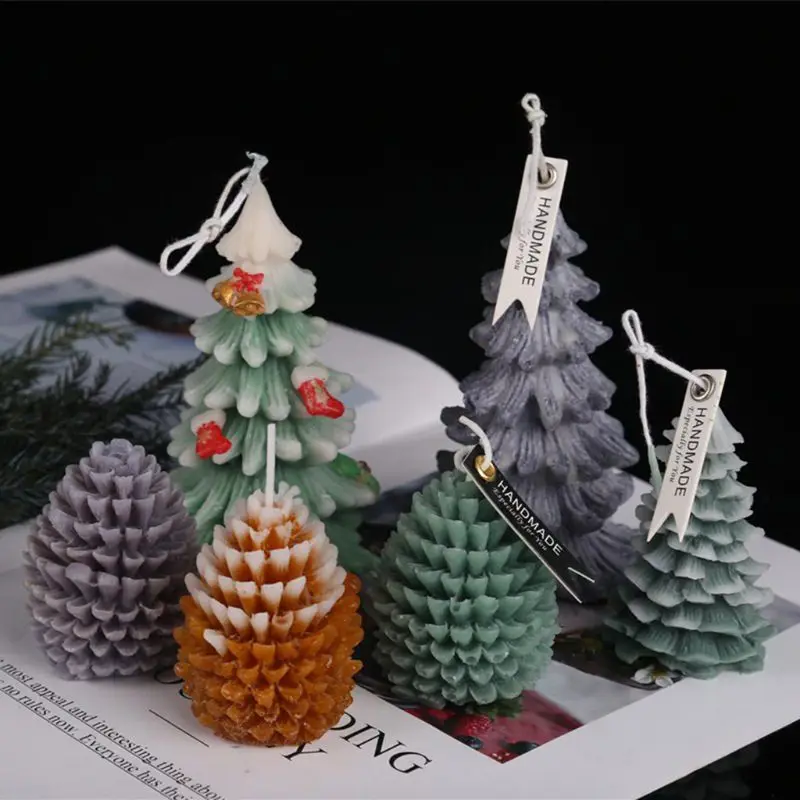 3D Рождественская елка, сосновый конус, силиконовая свеча, форма для мыла, глина, сделай сам, украшение торта, E7CB
