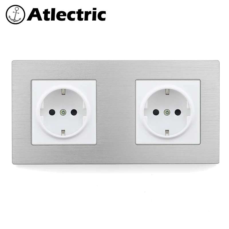 Atlectric EU/DE/RU стандартная вилка питания розетка 16A 110-250 В алюминиевый сплав металлическая панель настенная электрическая розетка розетки,socket