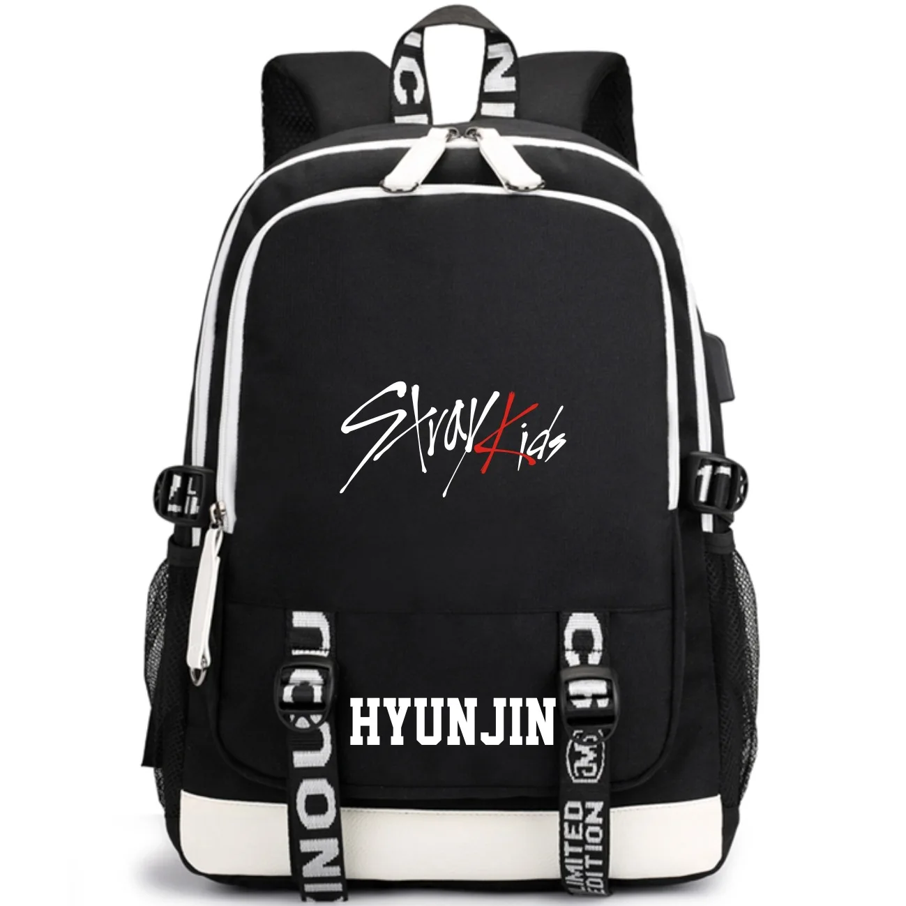 Модный Kpop рюкзак высокого качества Многофункциональный USB наушники с зарядным устройством Джек рюкзак большой емкости Kpop школьный - Цвет: HyunJin Black
