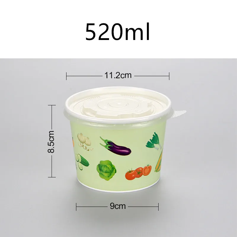 50pcs Round creative disposale soup bowl noodles salad food lunch cups BBQ party faovr ice cream dessert paper cup with lid