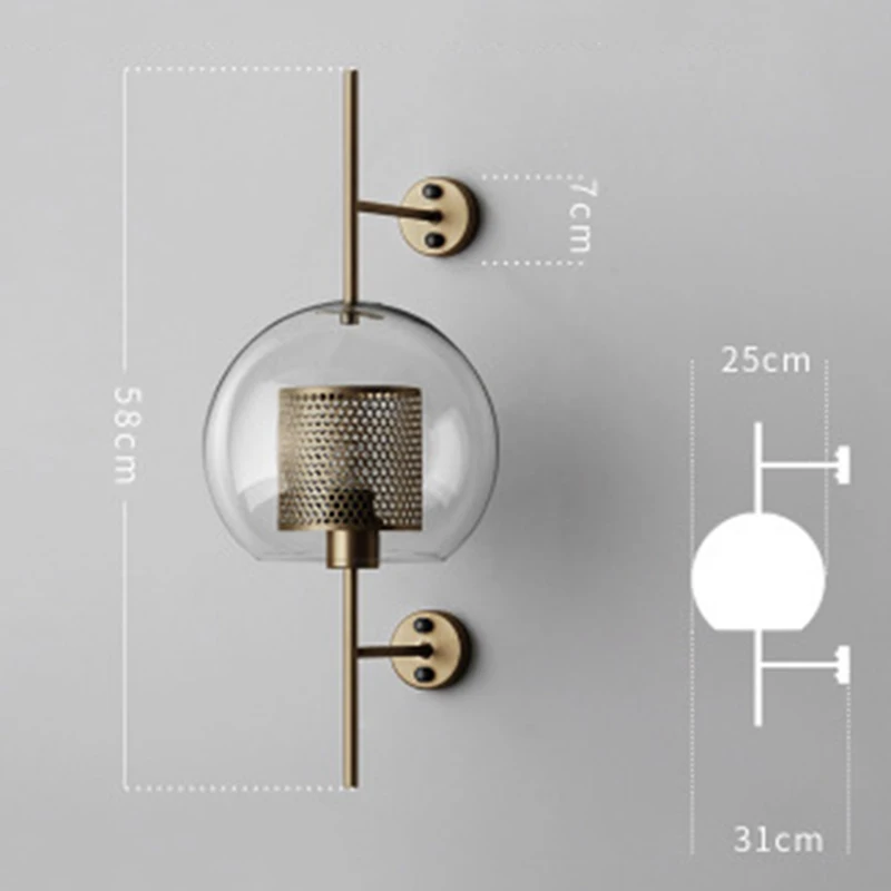 Nordic LED Ball Glass Wall Lights Lighting Postmodern Retro Indoor Deco Living Room Lamp Aisle Restaurant Bedroom Light Fixtures - Цвет абажура: A Gold 25CM
