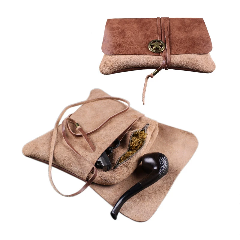 

Larger Capacity Leather Pipe Bag Matching Shredded Tobacco Bag Portable Hand-rolling Cigarette Double Layer Cowhide Smoking Set