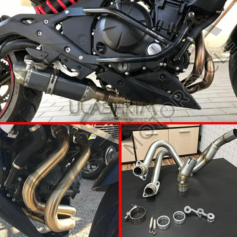 Мотоциклетная выхлопная полная система средняя труба для KAWASAKI ER6N ER6F Ninja650R 2012- или 2009-2012 без выхлопа без шнуровки