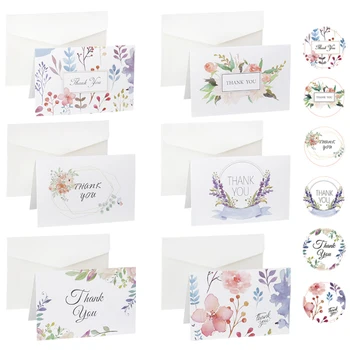 

6Sets of Floral Thank You Cards Blank Inside with Envelops Stickers for Party Wedding Baby Shower Flower Folding Cards