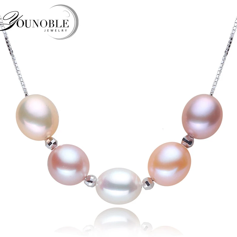 Real Beautiful Genuine 925 Sterling Silver Necklace,Colorful Natural Pearl Necklace Jewelry For Girl Birthday