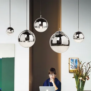 

Northern Europe Mirror Creative Modern Simple Bar Meal Glass Chrome Color Space Ball Electroplating Spherical Led Chandelier E27