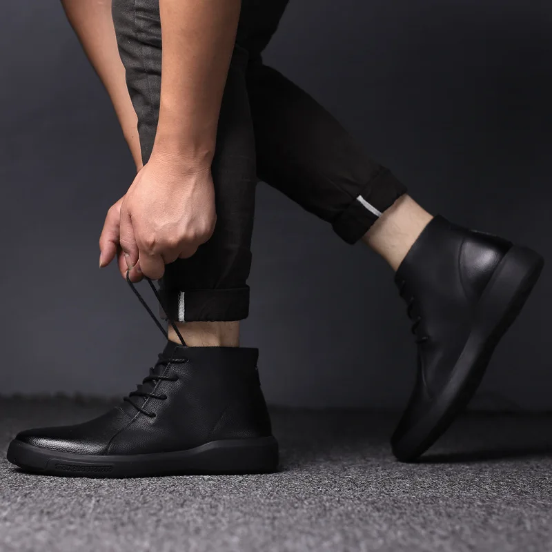 

Autumn Martin Boots Men Fashion Versatile 2018 New Style Genuine Leather Mid-top MEN'S SHOES Casual England Chelsea Ankle Boots