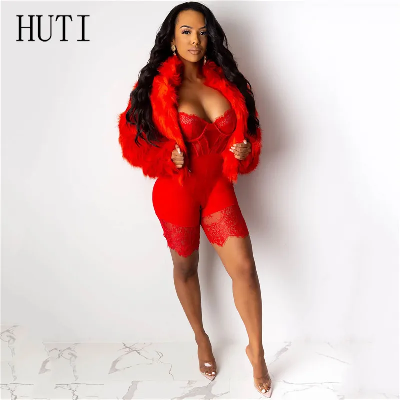 HUTI, уникальный кружевной комбинезон, женский спортивный костюм, комбинезон, сексуальный, выдалбливают, комбинезоны, женский комбинезон, ночной, цельный, вечерние, боди - Цвет: Красный