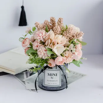 

Silk Flower transparent vase Living room hydrangea simulation table flower set for home decoration flores de papel