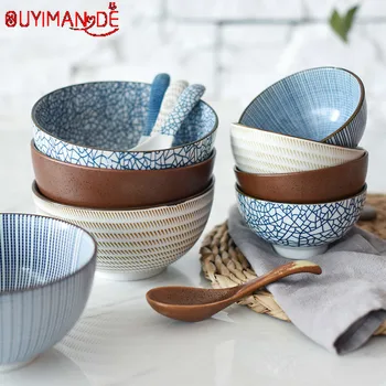 

Japanese Classical Ceramic Tableware Kitchen Soup Noodle Rice Bowl 6 Inch 8 Inch Big Ramen Bowl Spoon and Tea Cup Mug