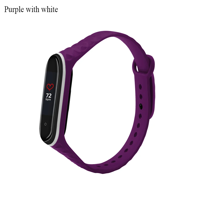 BOORUI Diamond mi band 4 ремешок двойной цветной pulsera mi band 4 Аксессуары Силиконовый mi band 3 ремешок для xiaomi mi band 3 4 ремешок - Цвет: Purple with white