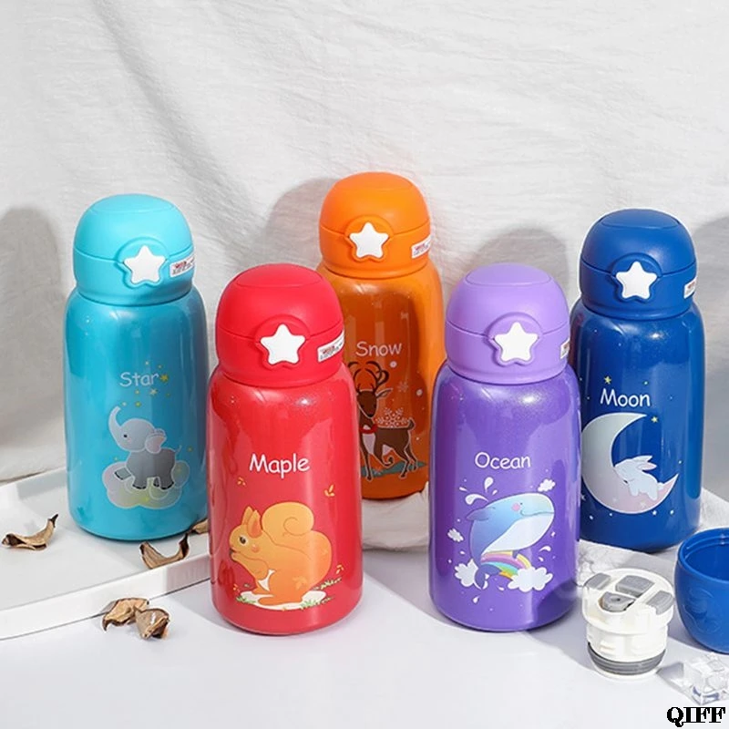 

550ml Cartoon Animal Stainless Steel Drinking Water Bottle Thermos Cup with Lid Straw Bag for Kids Travel Home School