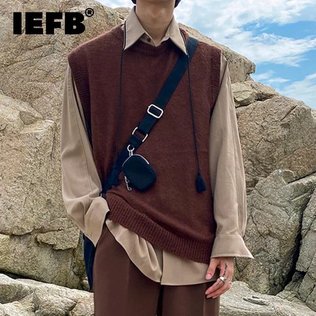 IEFB-Chaleco de punto de estilo coreano para hombre, suéter holgado sin  mangas con cuello en V personalizado, moda de otoño, 2023