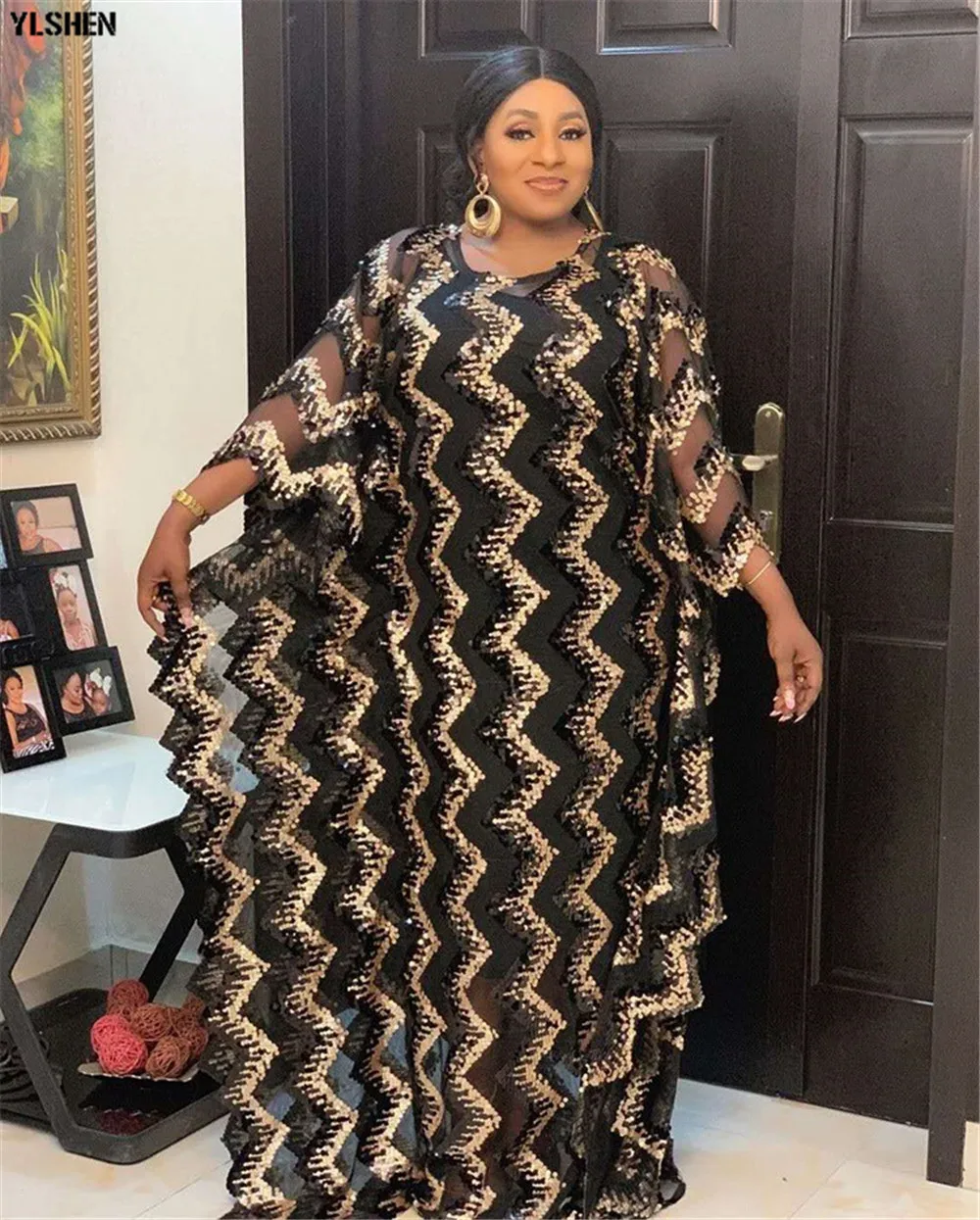 4 Colors African Dresses for Women Plus Size Dashiki Full Sequined African Clothes Abaya Dubai Muslim Dress Africa Boubou Robe 13
