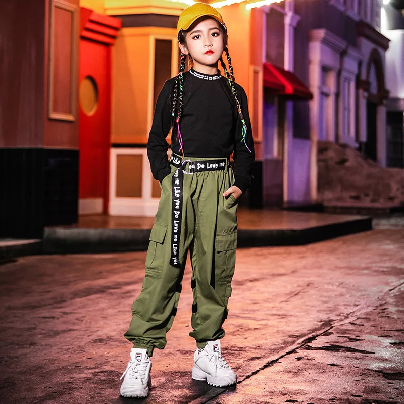 Hip Hop Kids Dance Costume Suit Hip Hop Crop Top Pants Children's Jazz Dance Costume School Stage Performance Street Wear VDB960