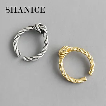 

SHANICE S925 Sterling Silver Open Rings Adjustable gold color INS Frosty retro twist knot Finger Ring For Women Bague Femme Gift