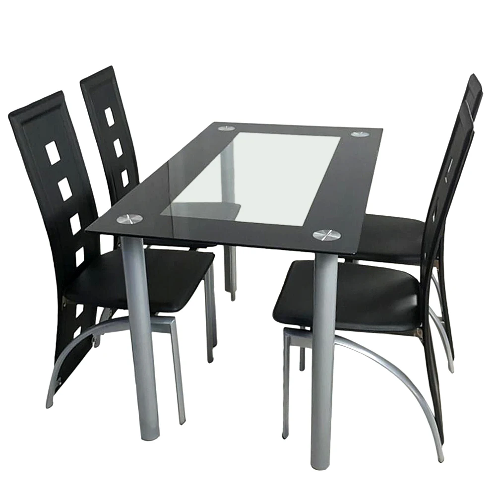 

Elegant 110cm Dining Table Set Tempered Glass Dining Table With 4pcs Chairs Bedroom High Quality Durable