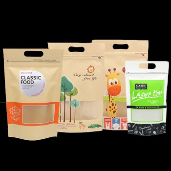 

Cartoon Cookie Candy Chocolate Sugar Snack nuts bag Packaging Food Stand Up Frosted Reseal Kraft Paper Printing Window Zip Lock