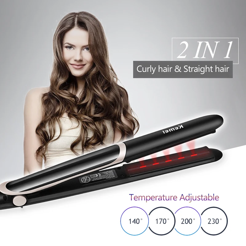 

Professional Hair Straightener Electric Hair Curler Flat Iron Negative Ion Hair Straighting Curling Iron with LED Display 40D