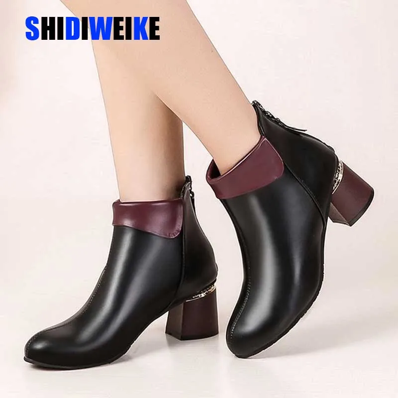

New Women Boots 2019 Autumn High Heels Women Ankle Shoes Size 35-42 Spring Black Boots Fashion Office Leather Boots
