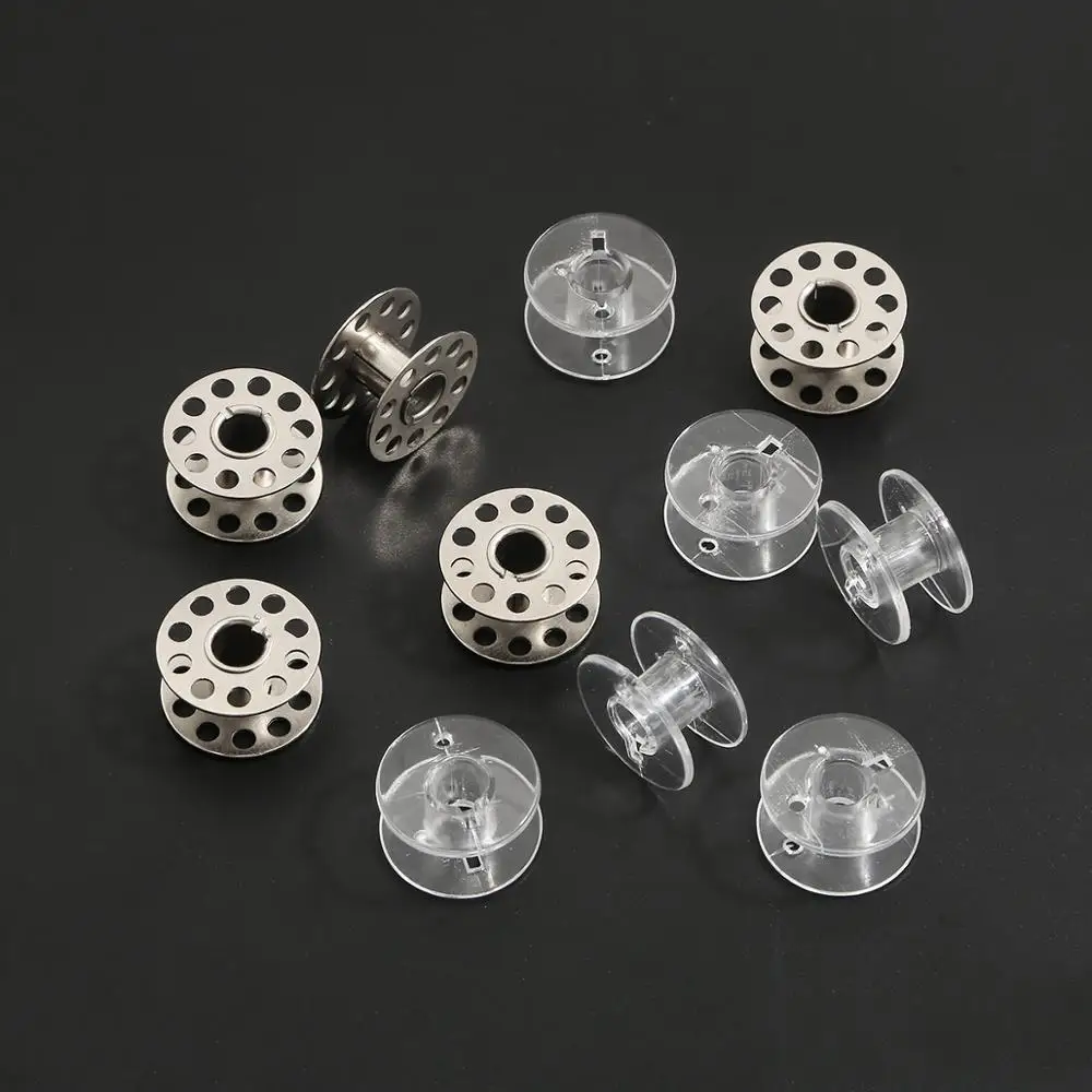 Bobinas metálicas de hierro, herramientas costura artesanal, plástico transparente, bobinas para máquina de coser, 10 Uds.