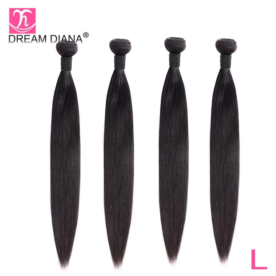 DreamDiana малазийские волосы прямые 4 пучка 8 &quot 30&quot L remy плетение натуральный цвет 100%