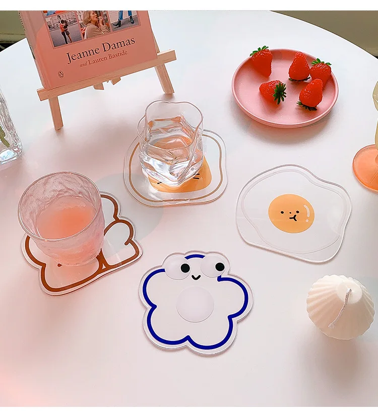 Description Picture 2 of itemKorean Cartoon Bear Lion Kawaii Acrylic Coaster Placemat Transparent  Cute Flower Animal Coffee Table Mat Kitchen Accessories