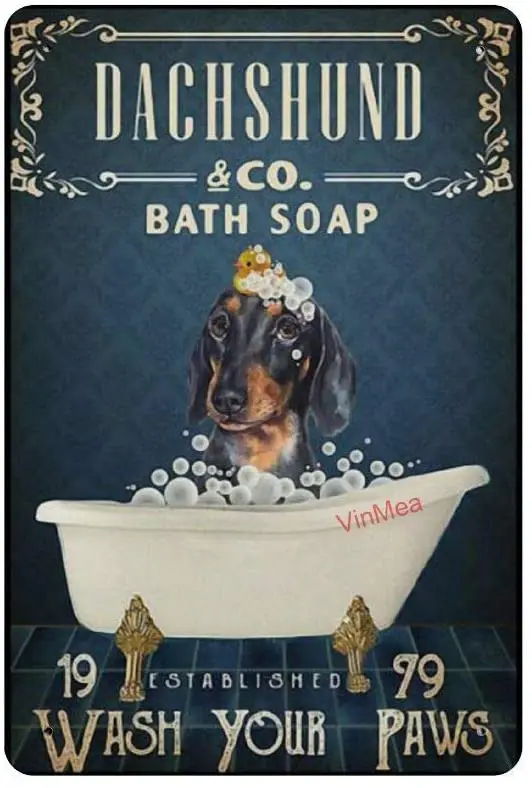 

Vintage Poster Metal Sign Dachshund Co Bath Soap Wash Your Paws Wrapped Poster Vintage Looking Reproduction Metal Sign 8" X 12"