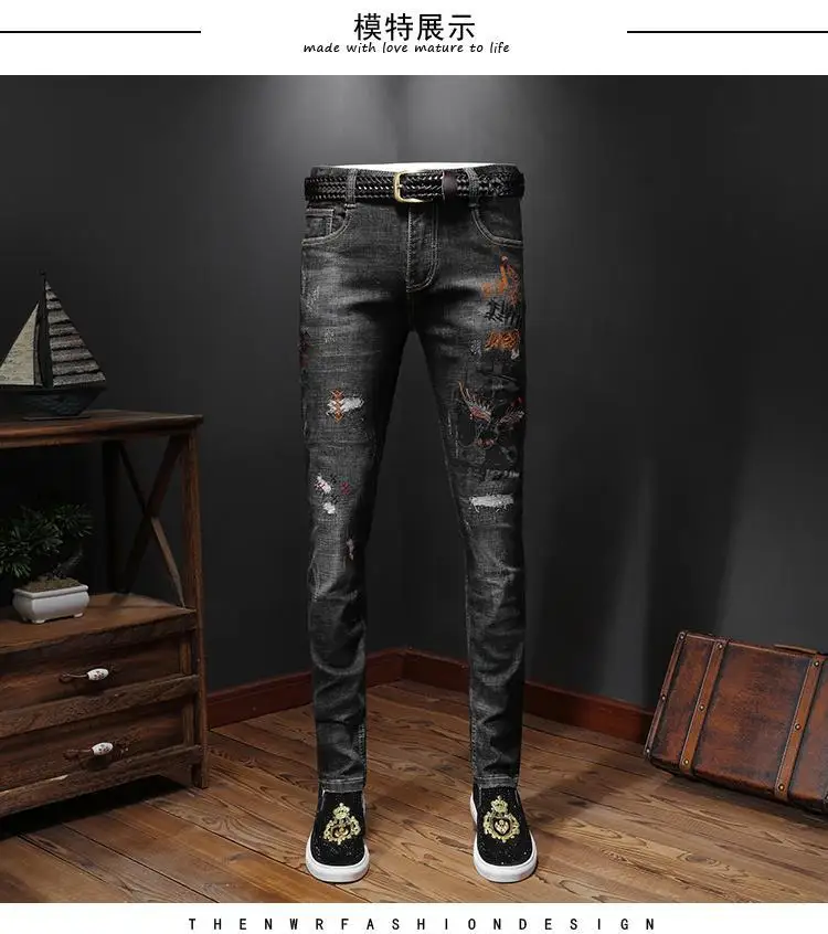 AH11654, модные мужские джинсы,, Подиумные, Роскошные, известный бренд, Европейский дизайн, вечерние, Стильная мужская одежда