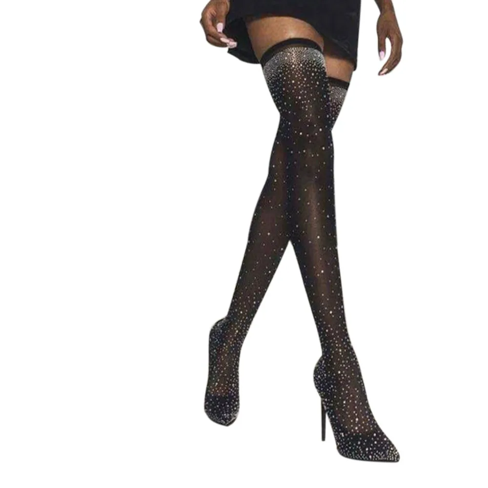 Пикантные Женские Сапоги выше колена эластичная обувь без застежки на высоком каблуке женские высокие сапоги-чулки с острым носком botas mujer#1025