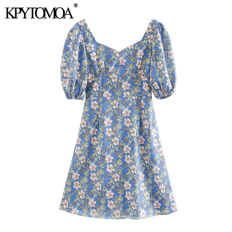 KPYTOMOA Women 2020 Chic Fashion Floral Print Mini Dress Vintage Backless Zipper Puff Sleeves Female Dresses Vestidos Mujer KPYTOMOA Women 2020 Chic Fashion Floral Print Mini Dress Vintage Backless Zipper Puff Sleeves Female Dresses Vestidos Mujer