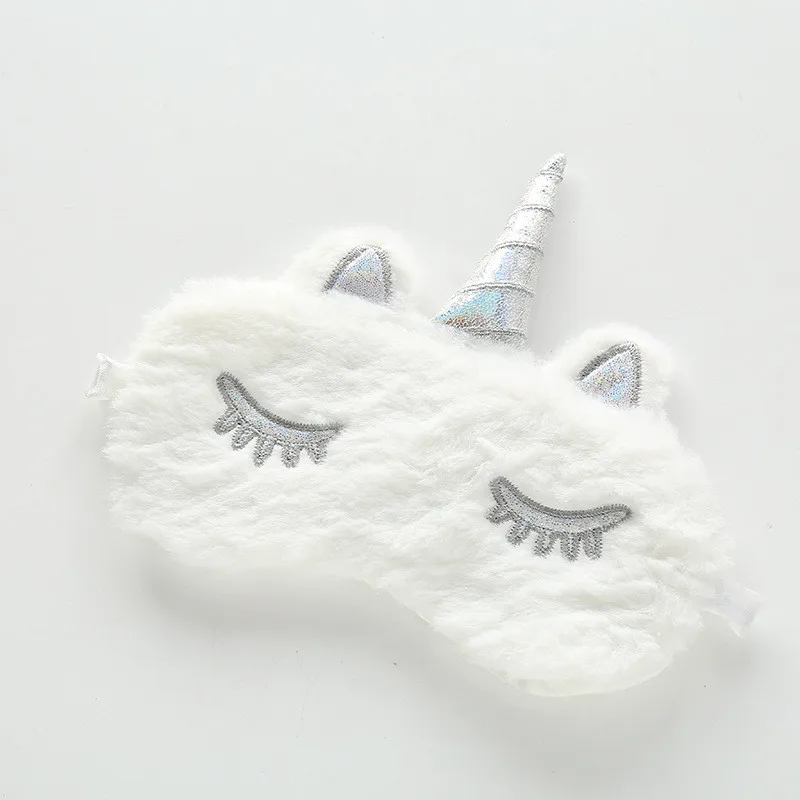White 4 цвета, милая 3D маска для сна с единорогом, мягкая плюшевая ткань для детей и взрослых, маска для сна, дорожная повязка на глаза для отдыха, повязка для глаз - Цвет: White