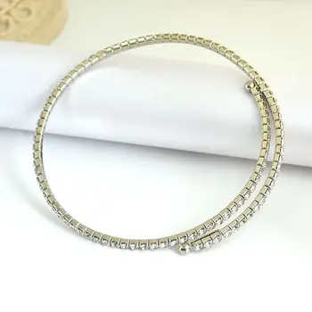 

LONDANY Short elastic necklace choker super flash circle four prong set shiny rhinestones necklace collar
