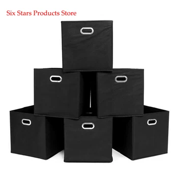 

Foldable Fabric Storage Bins Set of 6 Cubby Cubes Organizer Box Storage Organizer Dust Cover Storage Bins with Handles Black