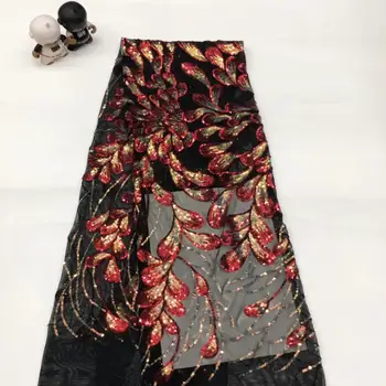 

newest muti color sequin Modern design French net lace fabric African sequins lace embroidery tulle lace fabric for party dress