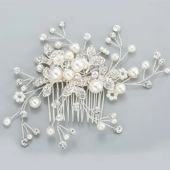 

1Pcs Luxury Elegant Imitation Pearl Rhinestone Hair Comb Silver Flower Bride Headdress For Women Girls Wedding Accessories