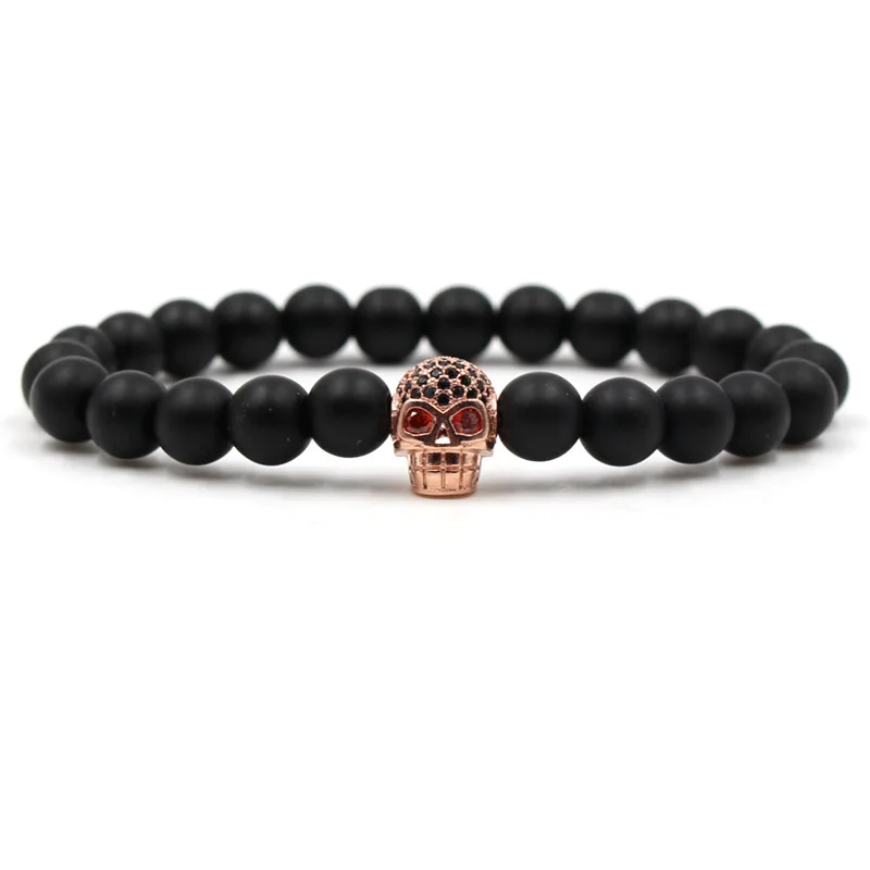 fashion Men's Natural Stone Bracelets set couple Volcanic stone skull beads lucky Bracelets&bangles Jewelry for men gift