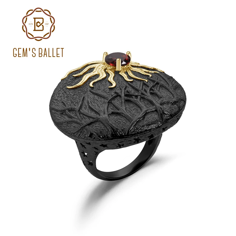 GEM'S BALLET натуральный красный гранат драгоценный камень кольцо 925 пробы серебро