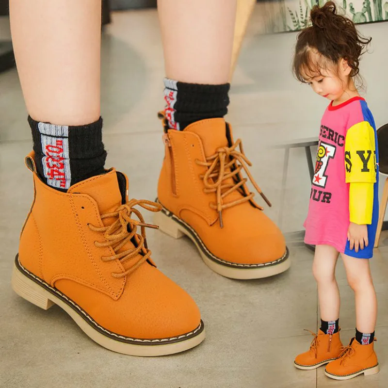 2019 г., новые модные осенние детские ботинки мужские детские туфли для девочек Однотонные Нескользящие полуботинки для студентов Детские