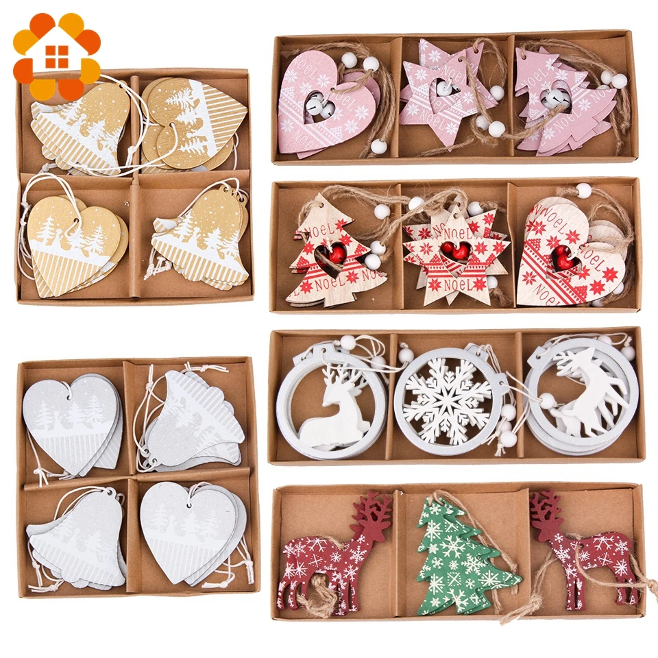 

1SET DIY Creative Wooden Printed Christmas Pendants Decorations Colorful Wood Crafts Christmas Tree Jewelry Party Home Decor