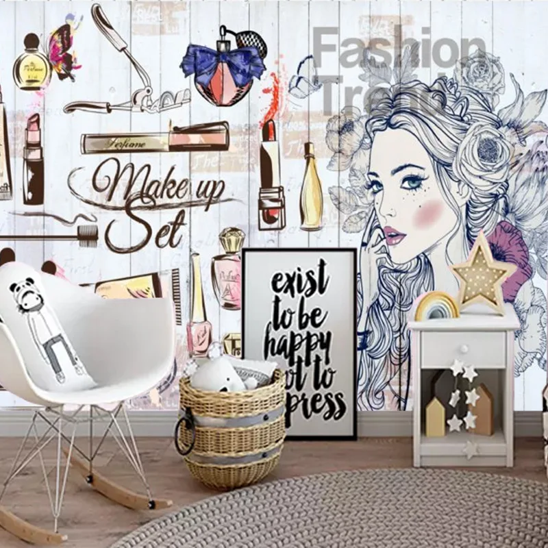 

Fashion Nail Salons Wallpaper Beauty Salon Wallpaper Cosmetics Shop Wall Makeup Shop Nail Polish Watercolor 3D Mural