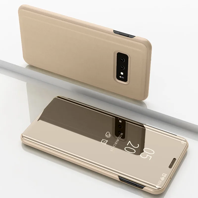 Gold Полиуретан) с откидной крышкой с функцией подставки для samsung Galaxy A50 A70 A40 крышка чехол с зеркалом с процессором обработки изображений, A30 A20 A10 чехлы для смартфонов a20e 30 40 50 70 Funda - Цвет: Gold