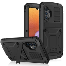 

360 Full Metal Aluminum Armor Holder Phone Case For Samsung Galaxy A32 A52 A72 S21 S20 Note 20 Ultra S20 Plus Shockproof Cover