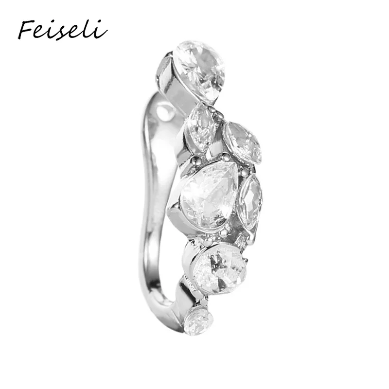 1 Feiseli 1pc Irregular Copper Crystal Leaves Flower Vine Clip Earring For Women Wedding Banquet Elegant Earring Trendy Jewelry - Окраска металла: 1